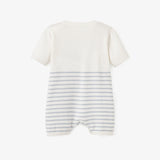 Elegant Baby Whale Striped Knit Shortall Romper - Blue