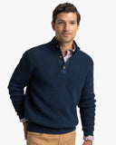 Southern Tide Men's Westmont Heather Jade Quarter Zip Button - Heather Dress Blue