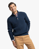 Southern Tide Men's Westmont Heather Jade Quarter Zip Button - Heather Dress Blue