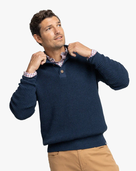 Southern Tide Men's Westmont Heather Jade Quarter Zip Button