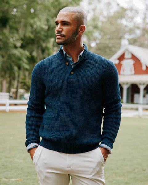 【中古】BATONER UA別注 HALF ZIP KNIT BLUE westmont-heather-jade-quarter-