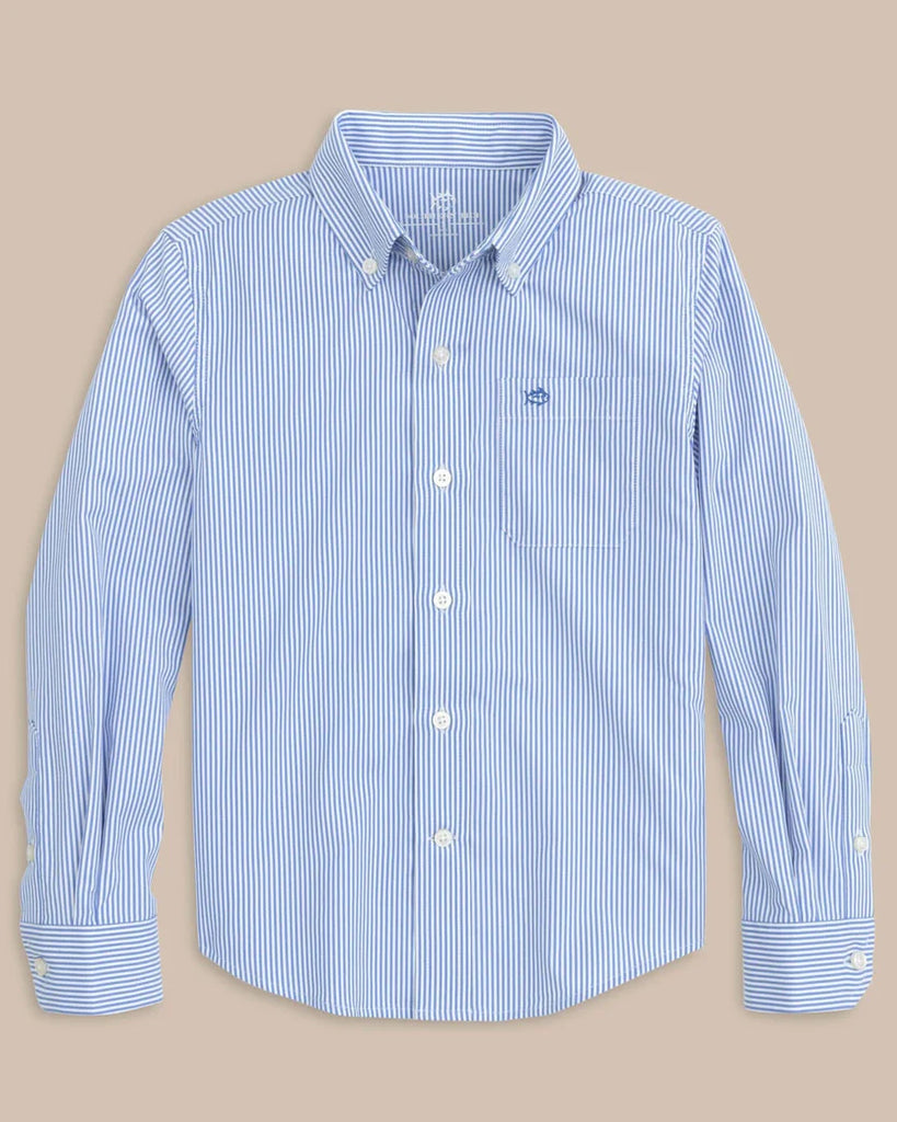 Southern Tide Boy's Bengal Stripe Intercoastal Sport Shirt - Cobalt Blue