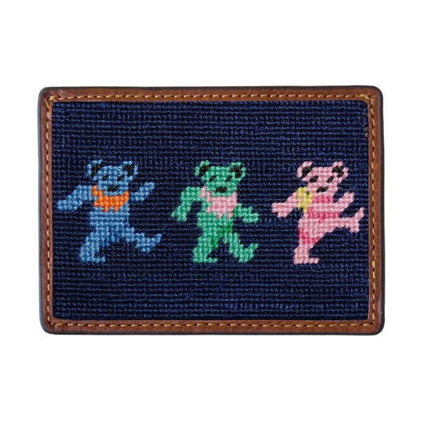 Smathers & Branson Dancing Bears Needlepoint Card Wallet - Dark Navy