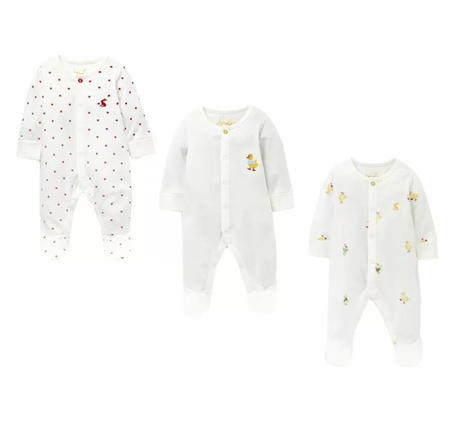 Joules Infant Babygrow 3 Pack - White Ducklings