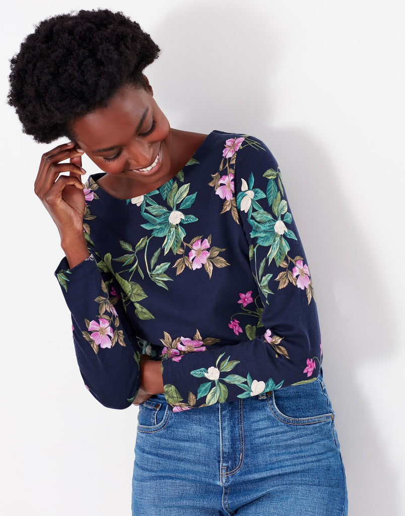 Joules Women's Harbour Print Long Sleeve Jersey Top - Navy Floral Botanical