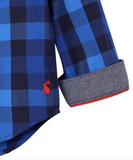 Joules Boy's Lachlan Navy Buffalo Check Button-Up Shirt