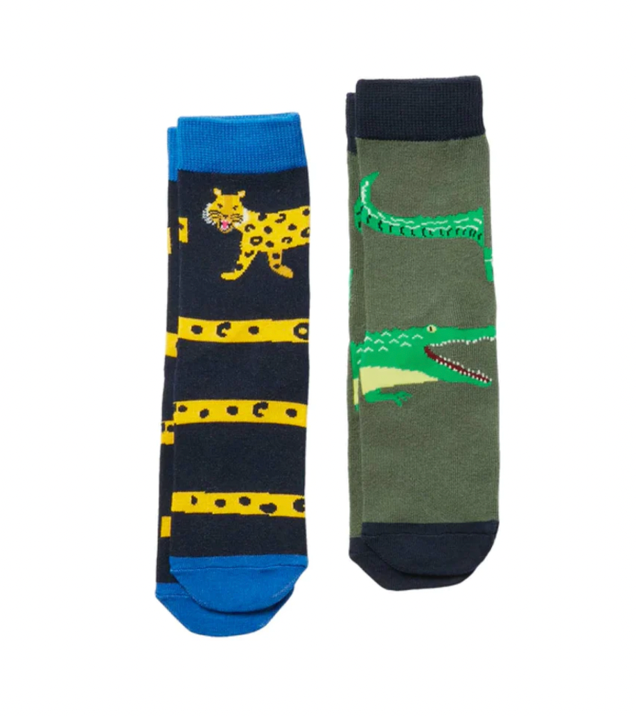Joules Children's Brilliant Bamboo Socks 2Pk - Leopard & Crocodile