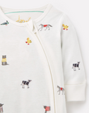 Joules Organically Grown Cotton Zip Babygrow - Farm Print