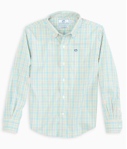 Southern Tide Boys Tattersall Intercoastal Button Down Shirt - Cantaloupe