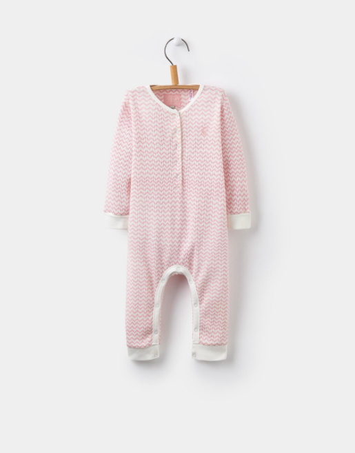 Joules Infant Pippin Waffle Jersey Babygrow - Rose Pink Zig Zag