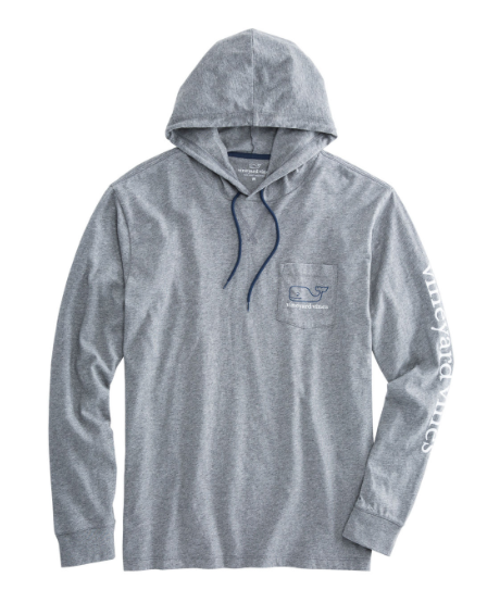 Krizia Martin Vineyard Vines Long Sleeve Two Toned Whale Hoodie Pocket T Shirt Medium Heather Grey Large Medium Heather Grey
