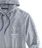 Vineyard Vines Long-Sleeve Two Toned Whale Hoodie Pocket T-Shirt - Medium Heather Grey