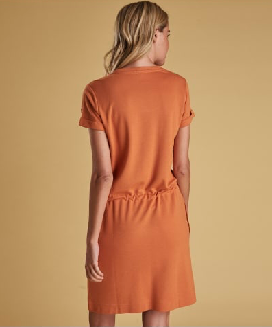 barbour orange dress Barbour 100% Cotton Stripped Midi Dress with pockets