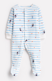 Joules Cosmo Velour Babygrow - Blue Stripe Fishing Penguin