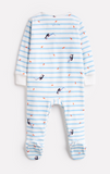 Joules Cosmo Velour Babygrow - Blue Stripe Fishing Penguin