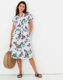 Joules Women's Allison 1/2 Placket Linen Shirt Dress - Blue Botanical Stripe