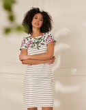 Joules Riviera Print Printed Jersey Short Sleeve Dress - Cream Botanical