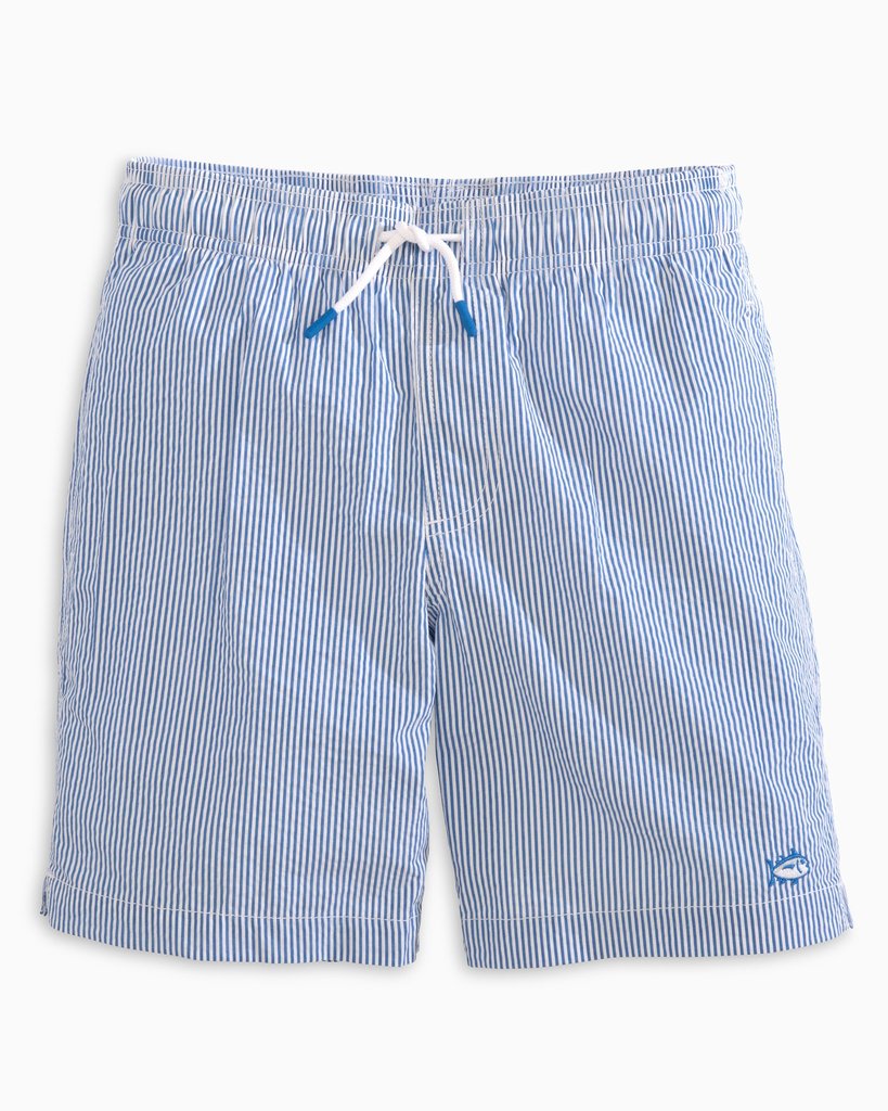 Southern Tide Boy's Seersucker Swim Trunks - Legacy Blue