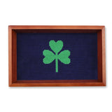 Smathers & Branson Shamrock Needlepoint Valet Tray - Dark Navy Chestnut Wood