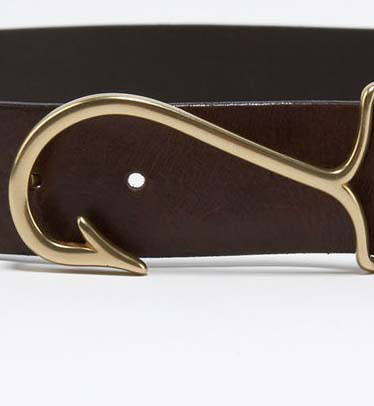 bronze fish hook belt buckle Vineyard Vines Fish Hook Belt Dark Brown / 42