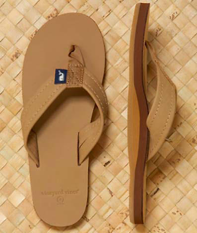 Vineyard Vines Leather Flip Flops Khaki Krizia Martin