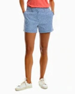 Southern Tide Women's Inlet Ikat Printed 4 Inch Performance Short - Seven Seas Blue