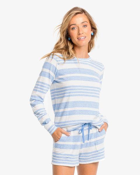 Women's Blue Pinstripe Cotton Blend Pyjama Shirt, Cabo