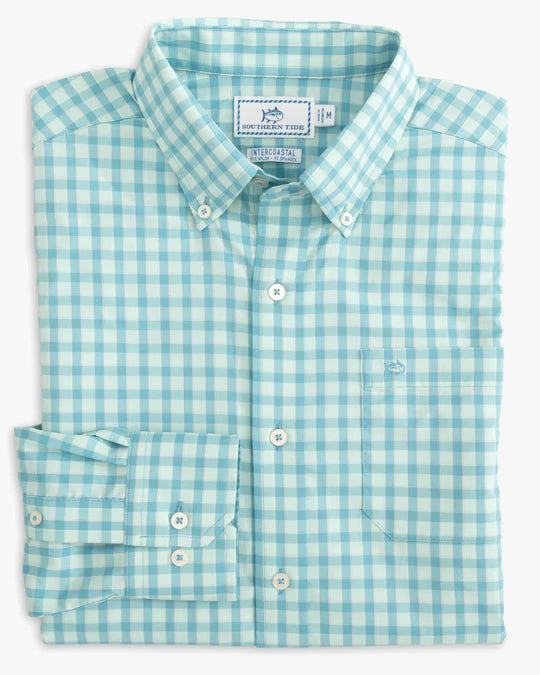 Southern Tide Men's Sumner Plaid Intercoastal Performance Sport Shirt - Low Tide Blue