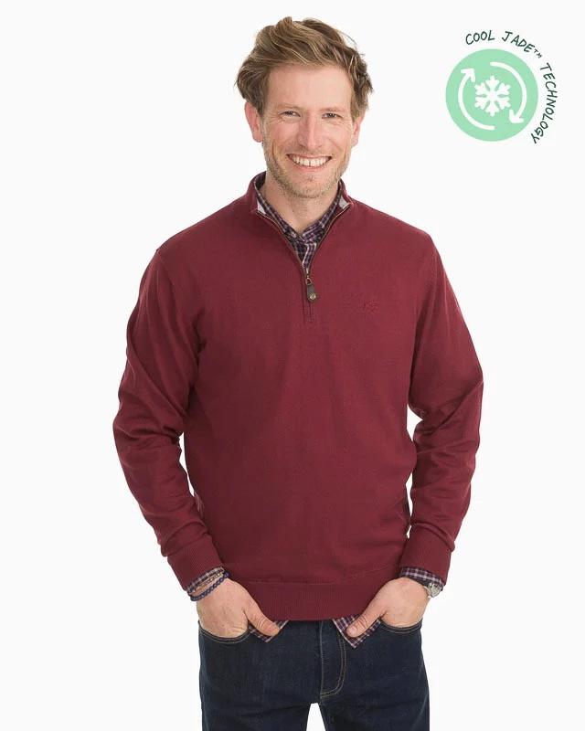 Southern Tide Pacific Quarter Zip Pullover Sweater - Black Cherry