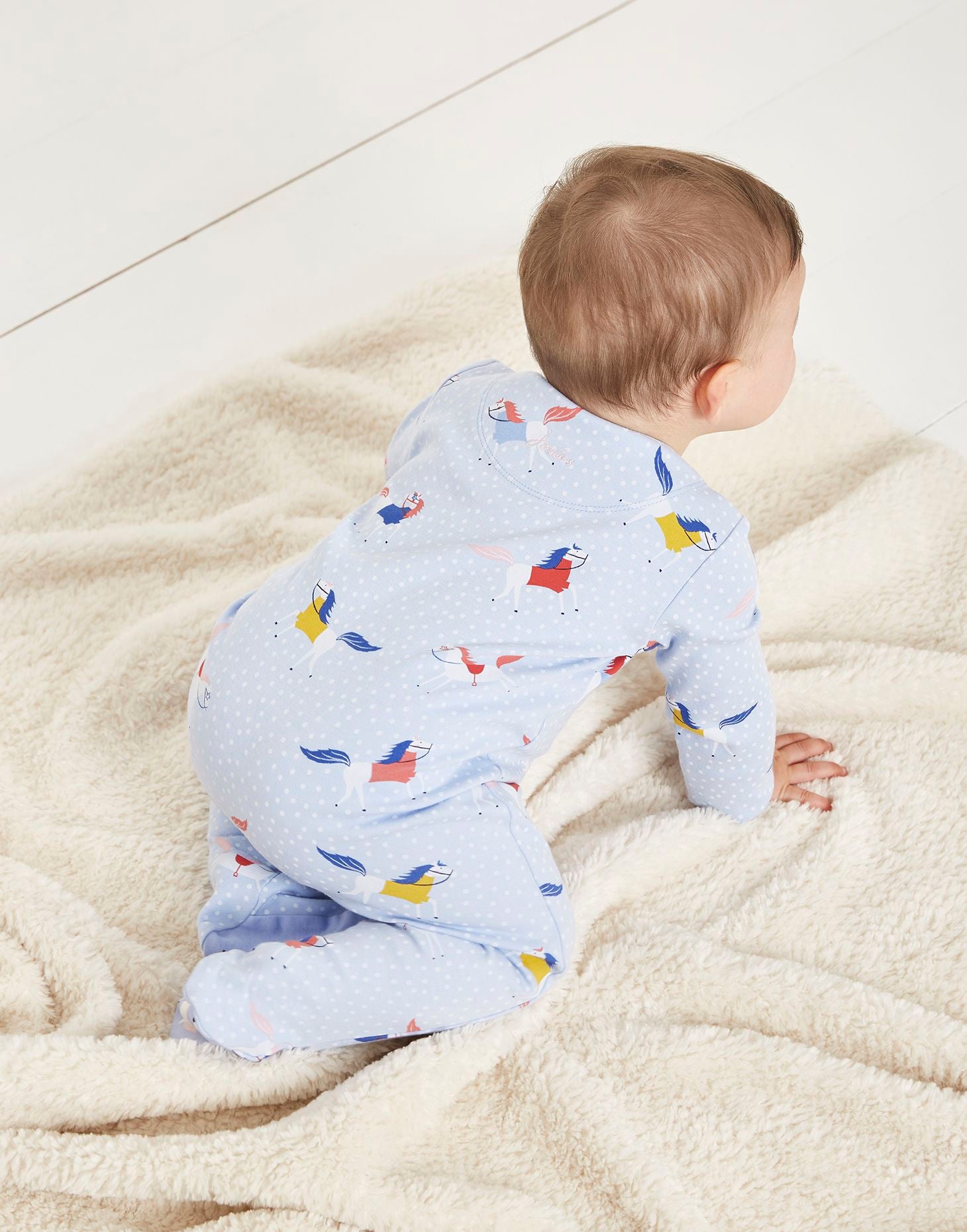 Joules Baby Razamataz Cotton Babygrow – Blue Horse