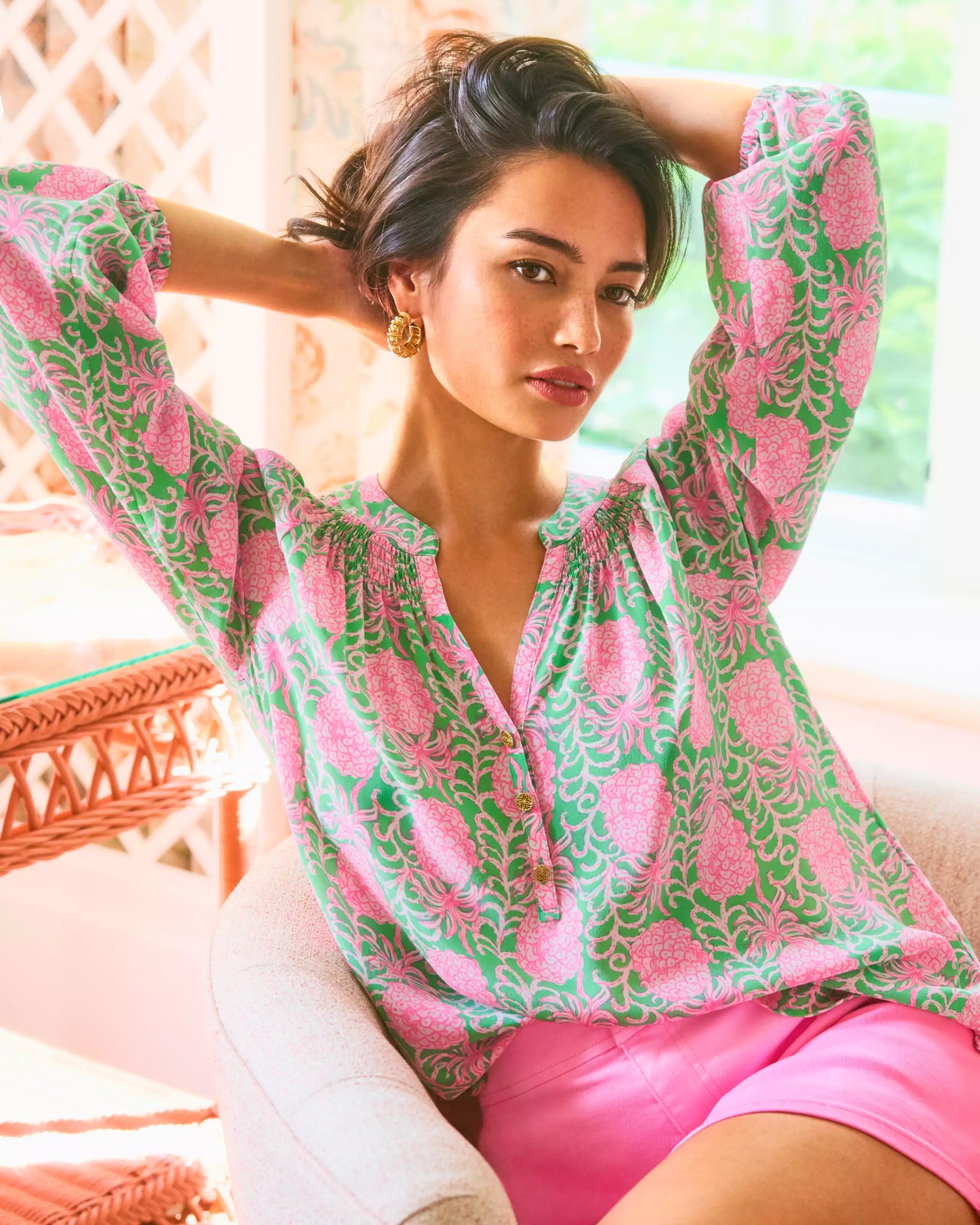 Lilly Pulitzer Women's Elsa Silk Top - Fauna Green Party Like A Lilly Pulitzer Women's Elsa Silk Top - Fauna Green Party Like A