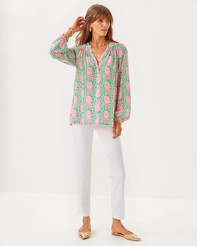 thumbnail image 2 of Lilly Pulitzer Elsa Silk Top – Solid Colors, Long Sleeve, Y-Neckline – Relaxed Fit, Women's Blouse 2 of 2