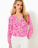 Lilly Pulitzer Women's Elsa Silk Top - Passion Fruit Pink Absolutely Flamazing