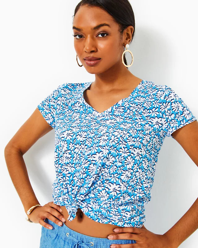 Lilly Pulitzer Women's Etta V-Neck Cotton Top - Lunar Blue Palm Lilly Pulitzer Women's Etta V-Neck Cotton Top - Lunar Blue Palm
