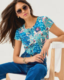 Lilly Pulitzer Etta Scoop Neck Tee - Breezy Aqua Best Fronds Forever