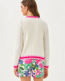 Lilly Pulitzer Brockton Polo Cardigan - Coconut with Pink Bliss Tipping