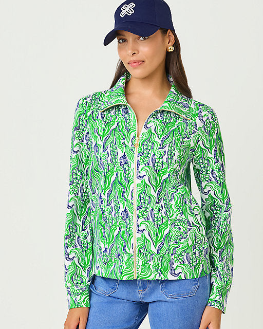 Lilly Pulitzer Eleni Zip-Up UPF 50+ - Putting Green Lilly of the Valley