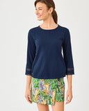 Lilly Pulitzer Clairmont 3/4 Sleeved Trimmed Knit Top - Low Tide Navy