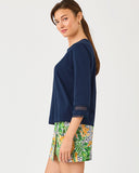 Lilly Pulitzer Clairmont 3/4 Sleeved Trimmed Knit Top - Low Tide Navy