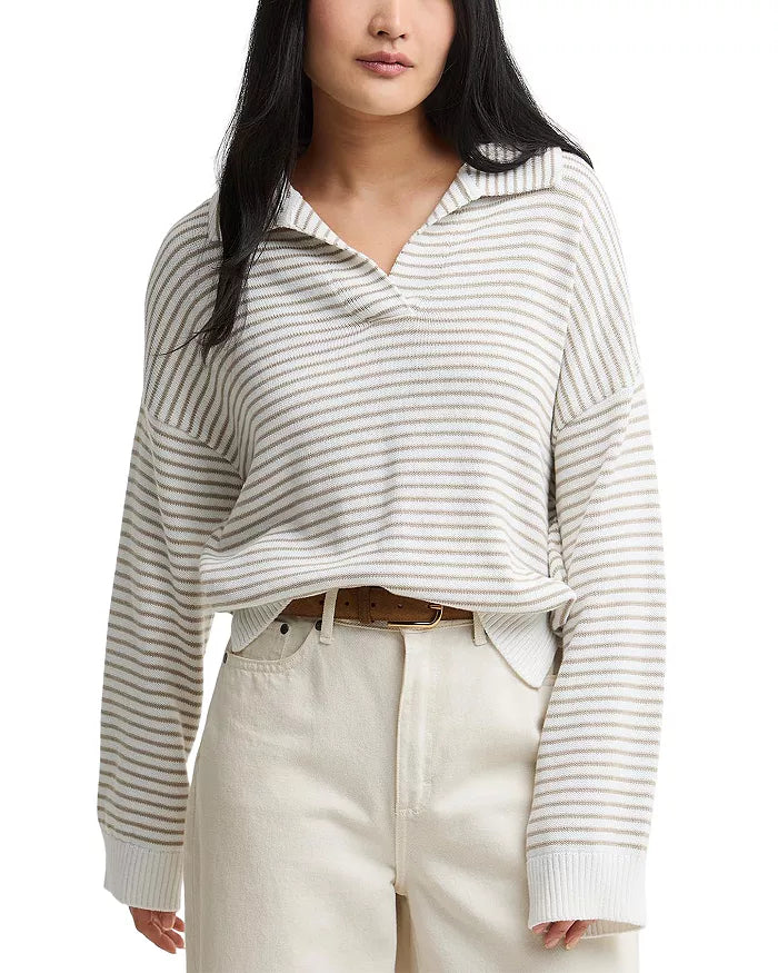 Barbour Aylesby Striped Collared Knit Jumper - Cloud/Sand Stripe