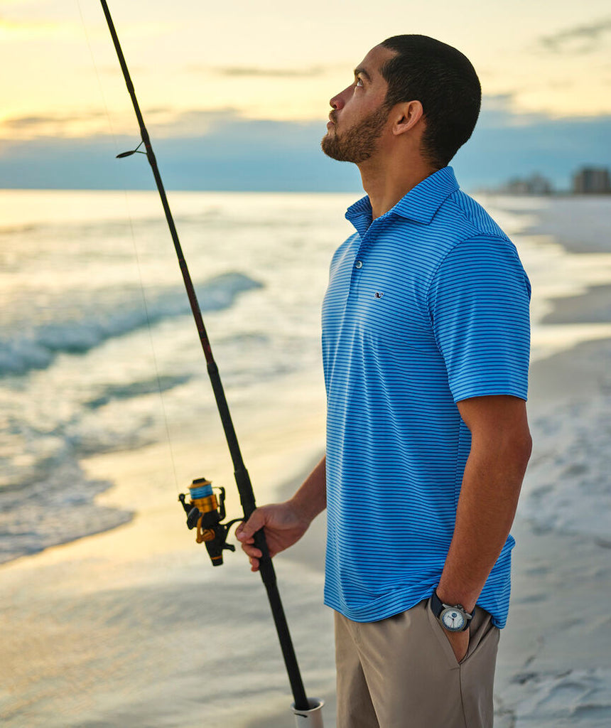 Vineyard Vines Men's Bradley Stripe Sankaty Polo - Ocean Breeze/Tide Blue