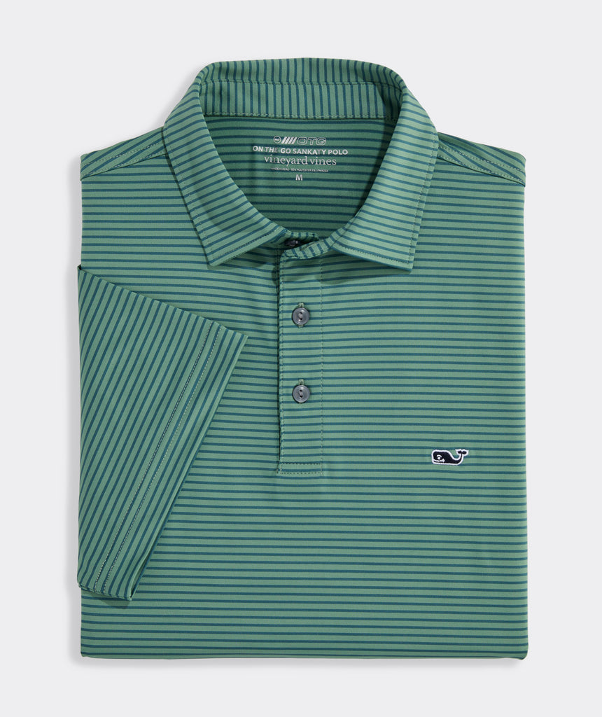 Vineyard Vines Men's Performance Bradley Stripe Sankaty Polo - Olive/Back Nine Green