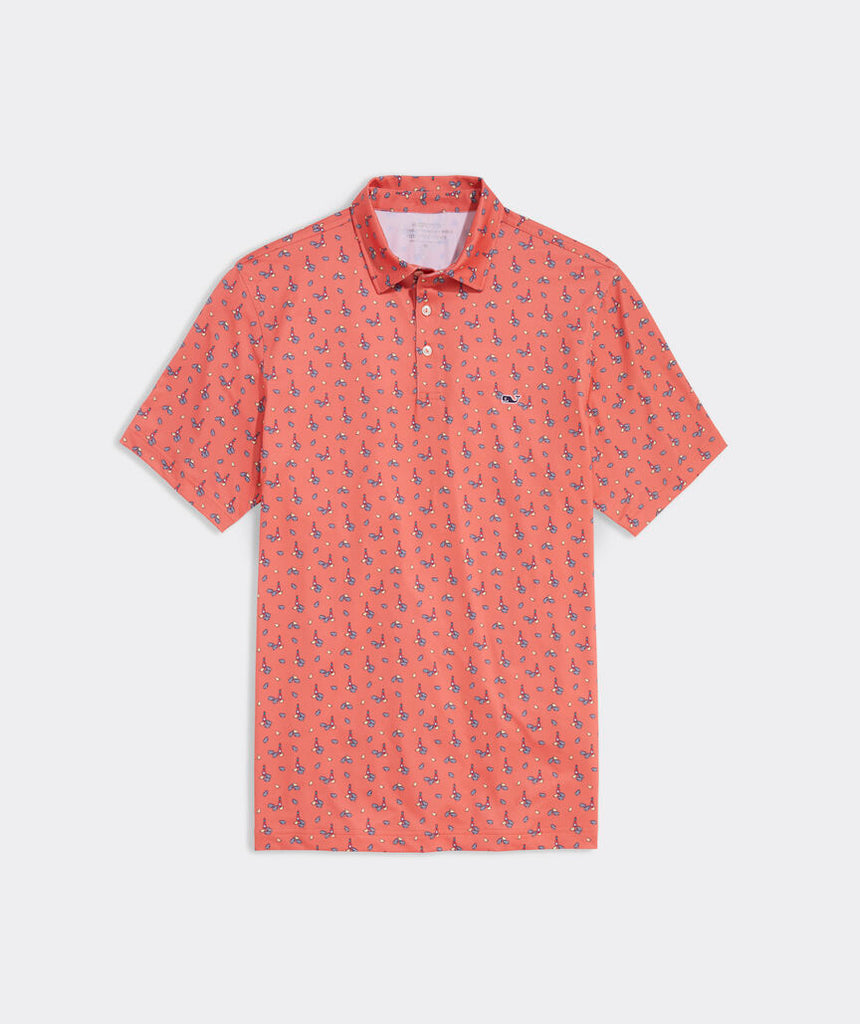Vineyard Vines Men's Printed Sankaty Performance Polo - Oyster Just Peachy