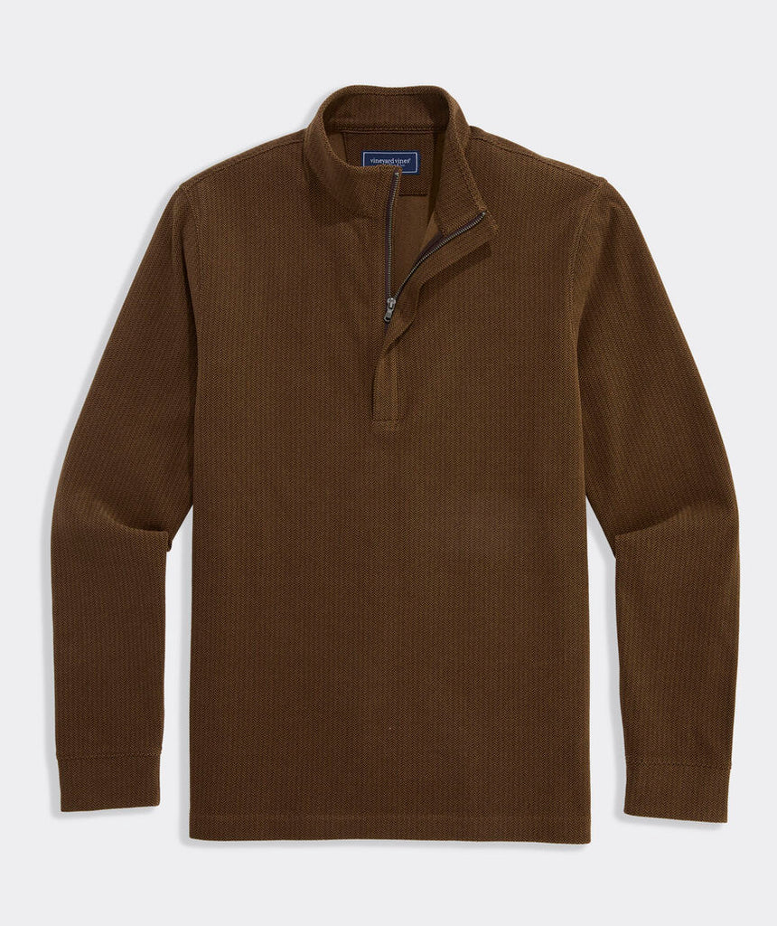 Vineyard Vines Men's Calmwater Quarter Zip - Coconut Herringbone