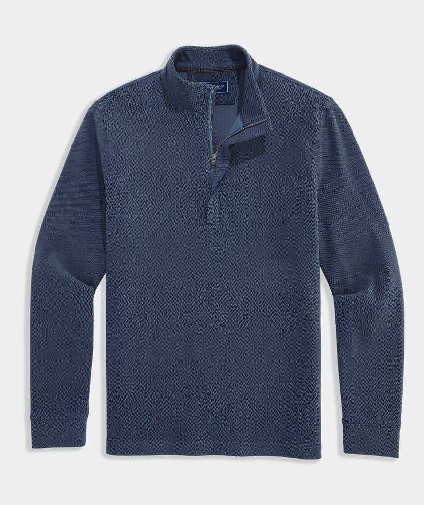 Vineyard Vines Men's Calmwater Quarter Zip - Blue Heron Herringbone