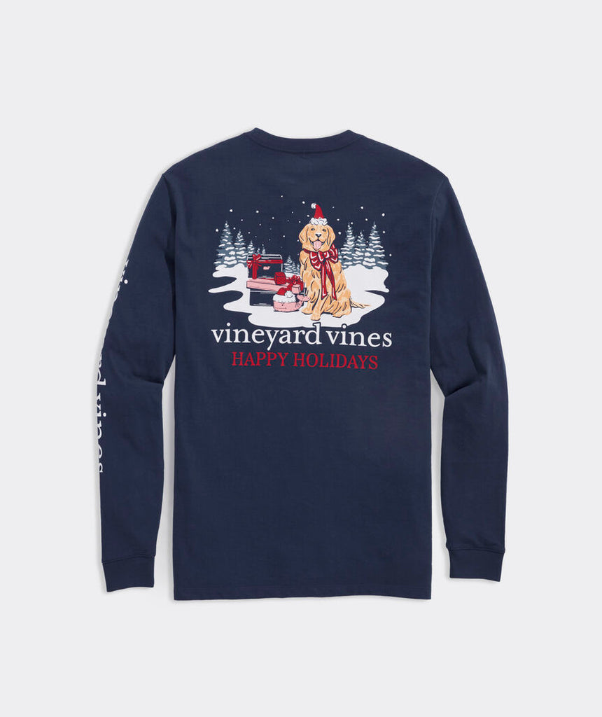 Vineyard Vines Men's Santa's Helper Long-Sleeve Pocket Tee - Deep Bay