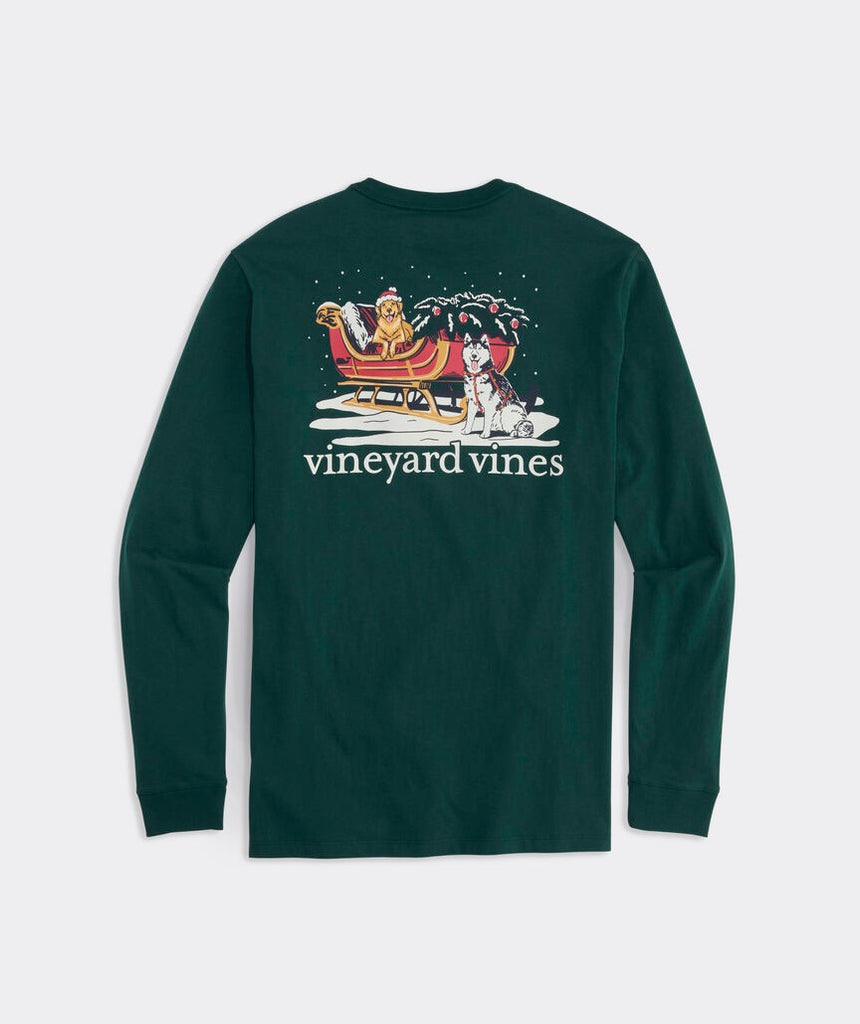 Vineyard Vines Men's Sleigh Dogs Long-Sleeve Pocket Tee - Charleston Green