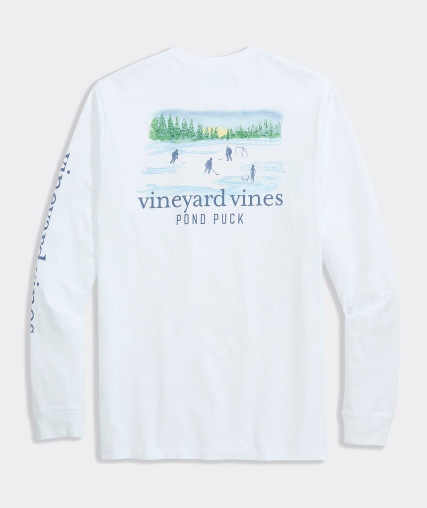 Vineyard Vines Men's Painted Pond Puck Long-Sleeve Pocket Tee - White Cap