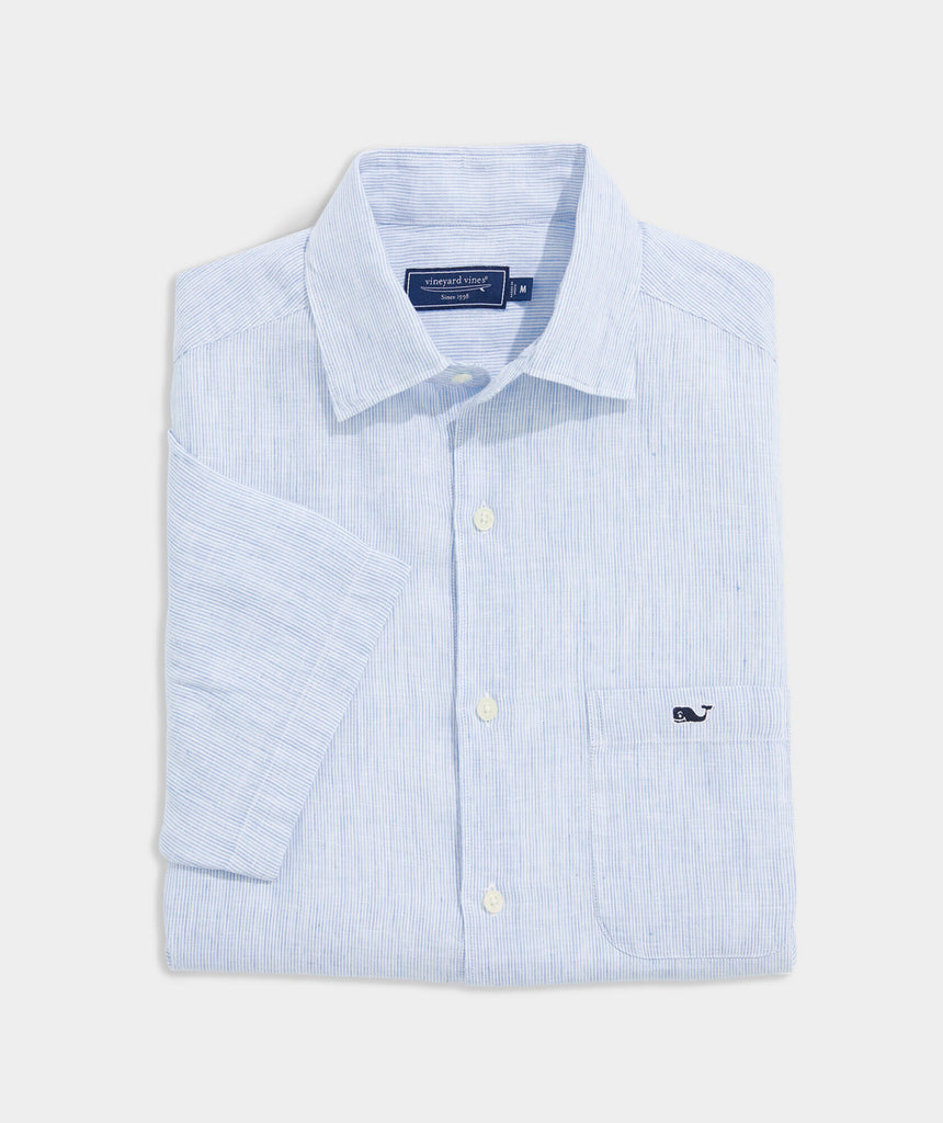 Vineyard Vines Men's Linen Short-Sleeve Stripe Shirt - Ocean Breeze