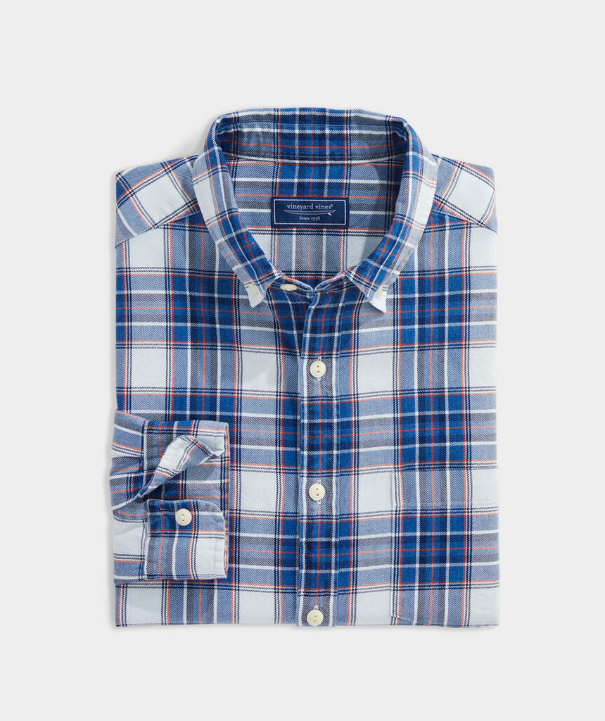 Vineyard Vines Men's Cotton Twill Indigo Plaid Shirt - Pld Marshmallow